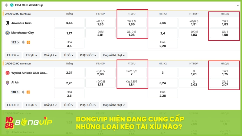 BONGVIP cung cấp đa dạng kèo tài xỉu với nhiều mức cược hấp dẫn